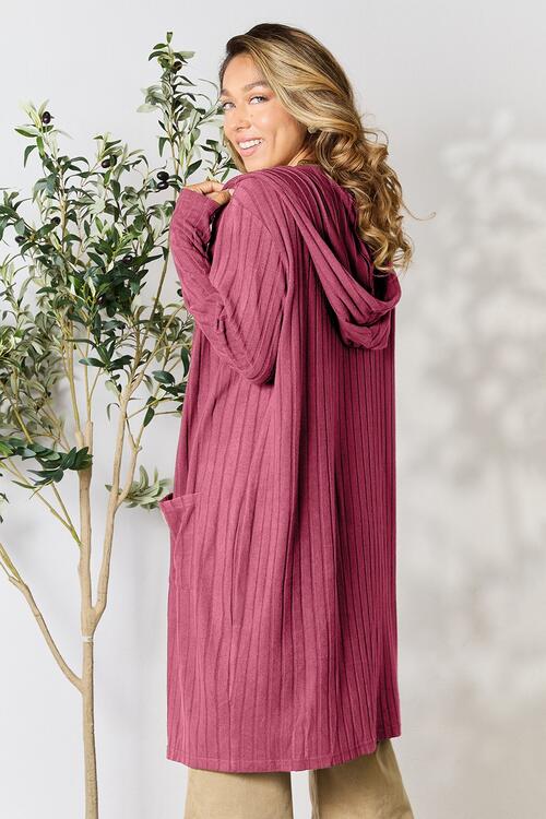 Basic Bae Full Size Ribbed Open Front Long Sleeve Cardigan Cardigan Trendsi   