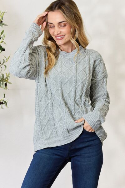 BiBi Cable Knit Round Neck Sweater - NeoKira Unlimited