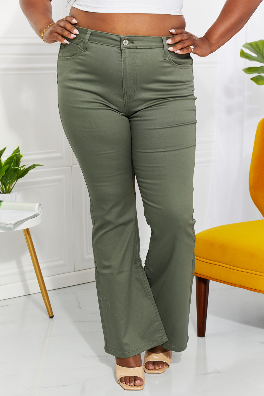 Zenana Clementine Full Size High-Rise Bootcut Jeans in Olive Pants Trendsi   