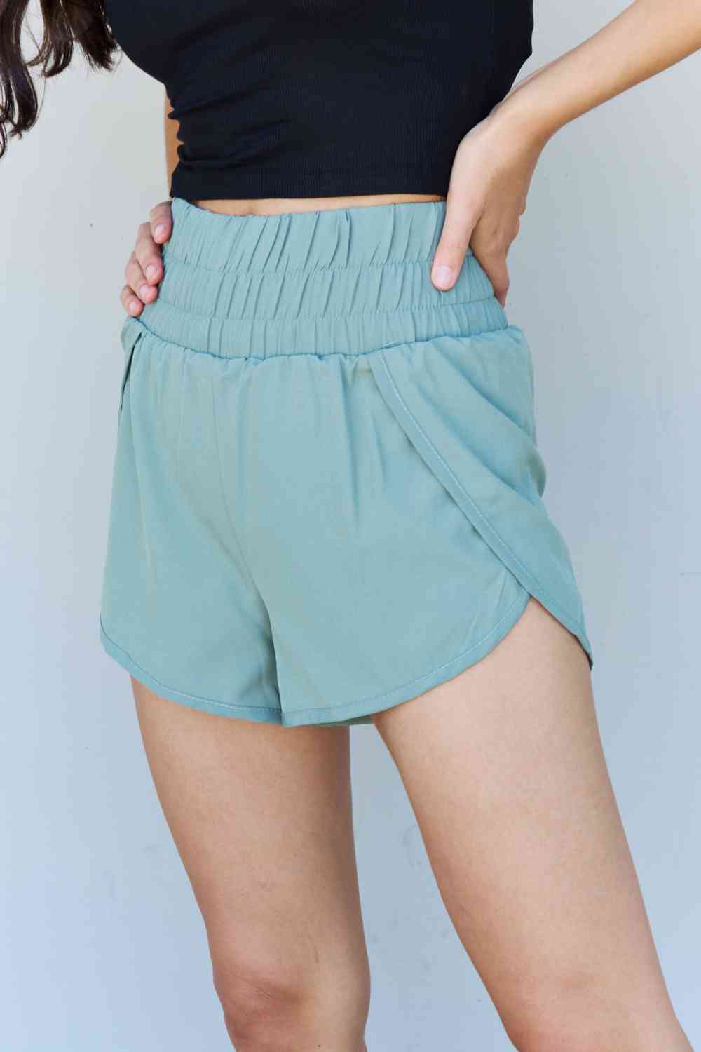 Ninexis Stay Active High Waistband Active Shorts in Pastel Blue Active Shorts Trendsi   