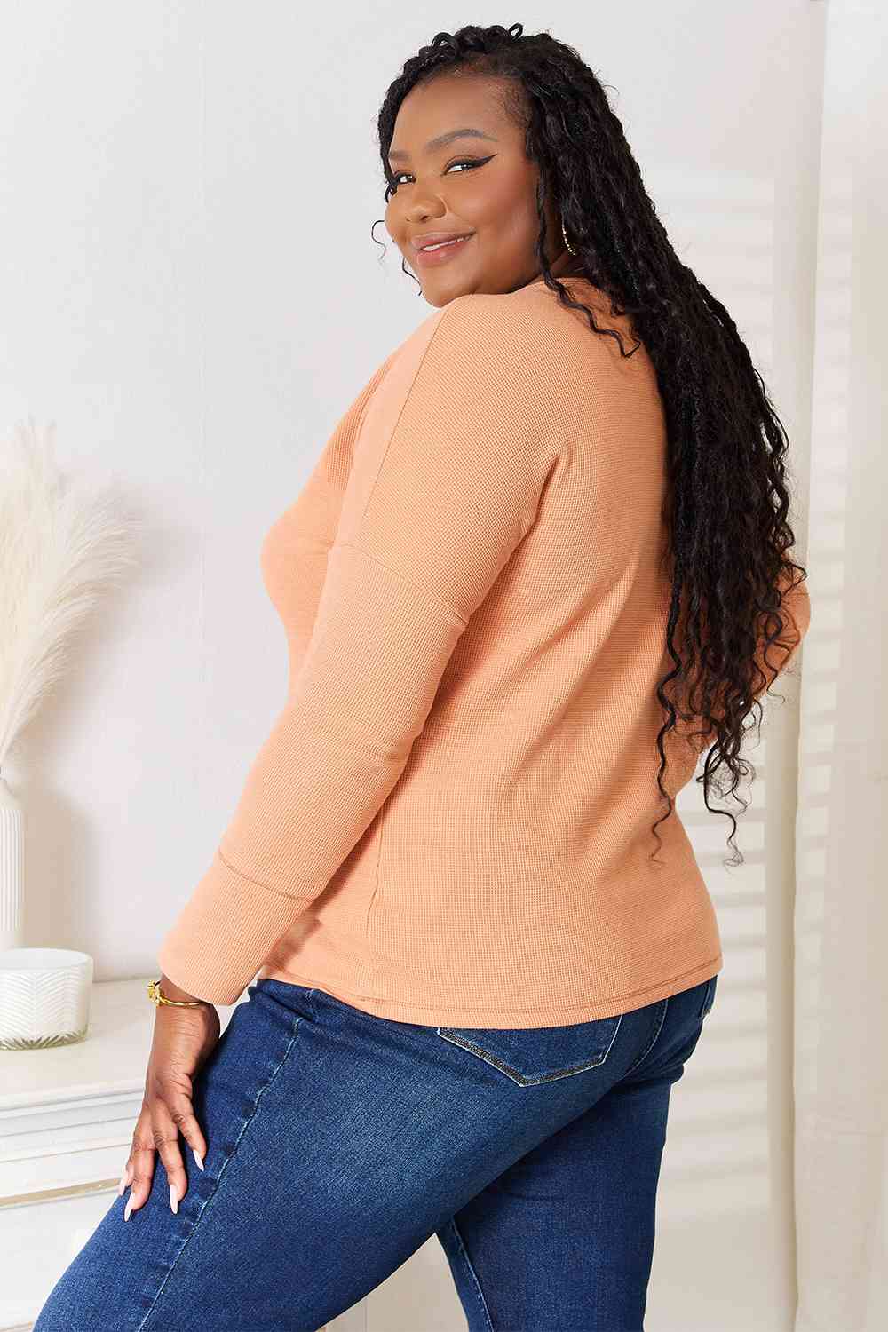 Basic Bae Half Button Long Sleeve Top - NeoKira Unlimited