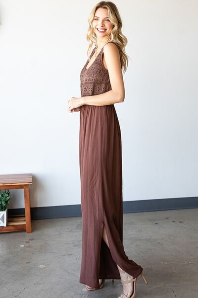 First Love Tie Back Sleeveless Slit Wide Leg Jumpsuit Jumpsuits Trendsi   