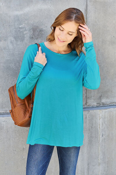Basic Bae Full Size Round Neck Dropped Shoulder Shirt - NeoKira Unlimited