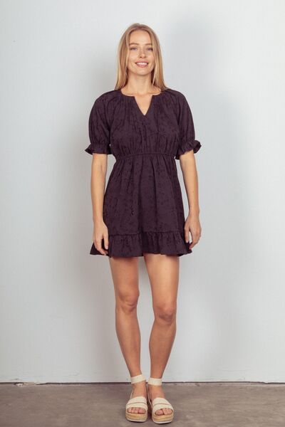 VERY J Floral Textured Woven Ruffled Mini Dress - NeoKira Unlimited