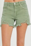 RISEN Mid Waist Frayed Hem Denim Shorts Denim Shorts Trendsi Olive S 