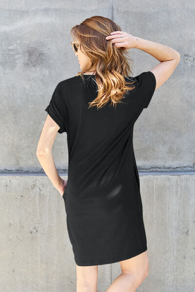 Basic Bae Full Size Round Neck Short Sleeve Dress with Pockets - NeoKira Unlimited