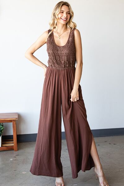 First Love Tie Back Sleeveless Slit Wide Leg Jumpsuit - NeoKira Unlimited