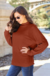 Basic Bae Full Size Ribbed Exposed Seam Mock Neck Knit Top Top Trendsi Brick Red S 