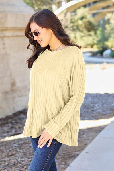 Basic Bae Full Size Ribbed Round Neck Long Sleeve Knit Top - NeoKira Unlimited
