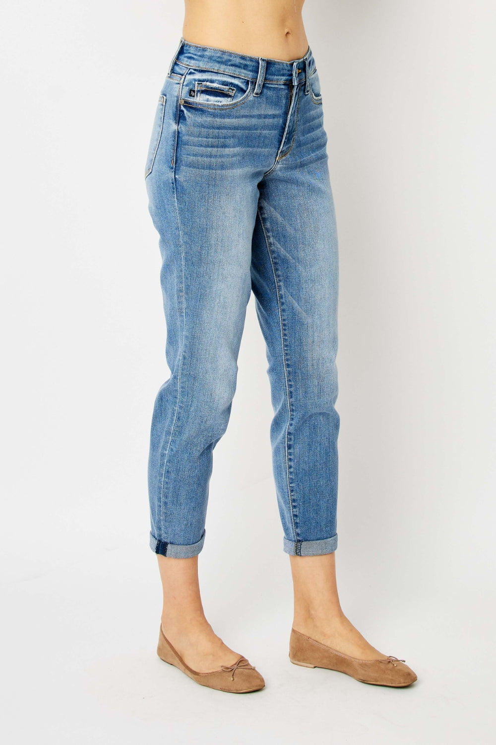 Judy Blue Full Size Cuffed Hem Slim Jeans Jeans Trendsi   