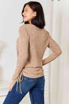 Double Take Drawstring Ribbed Long Sleeve T-Shirt Top Trendsi   