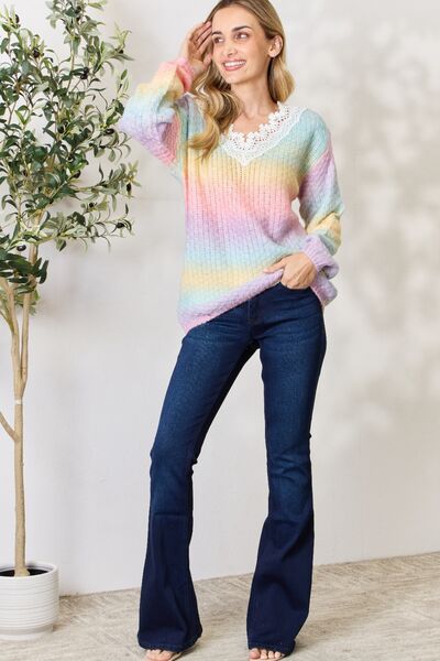 BiBi Rainbow Gradient Crochet Deetail Sweater Sweater Trendsi   