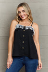 Ninexis It's About Time Lace Detail Loose Cami Top Top Trendsi Black S 