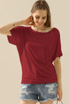 Ninexis Boat Neck Short Sleeve Ruched Side Top Top Trendsi BURGUNDY S 