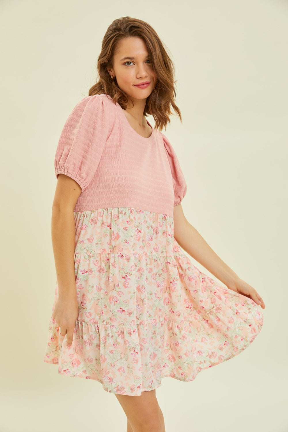 HEYSON Full Size Round Neck Floral Ruffle Hem Mini Dress - NeoKira Unlimited