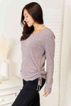 Double Take Drawstring Ribbed Long Sleeve T-Shirt Top Trendsi   