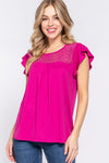 ACTIVE BASIC Ruffle Short Sleeve Lace Detail Knit Top Top Trendsi MAGENTA S 