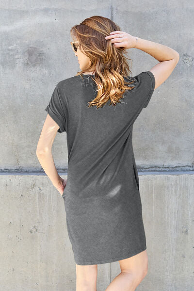 Basic Bae Full Size Round Neck Short Sleeve Dress with Pockets - NeoKira Unlimited