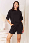 Basic Bae Full Size Soft Rayon Half Sleeve Top and Shorts Set Shorts Set Trendsi Black S 