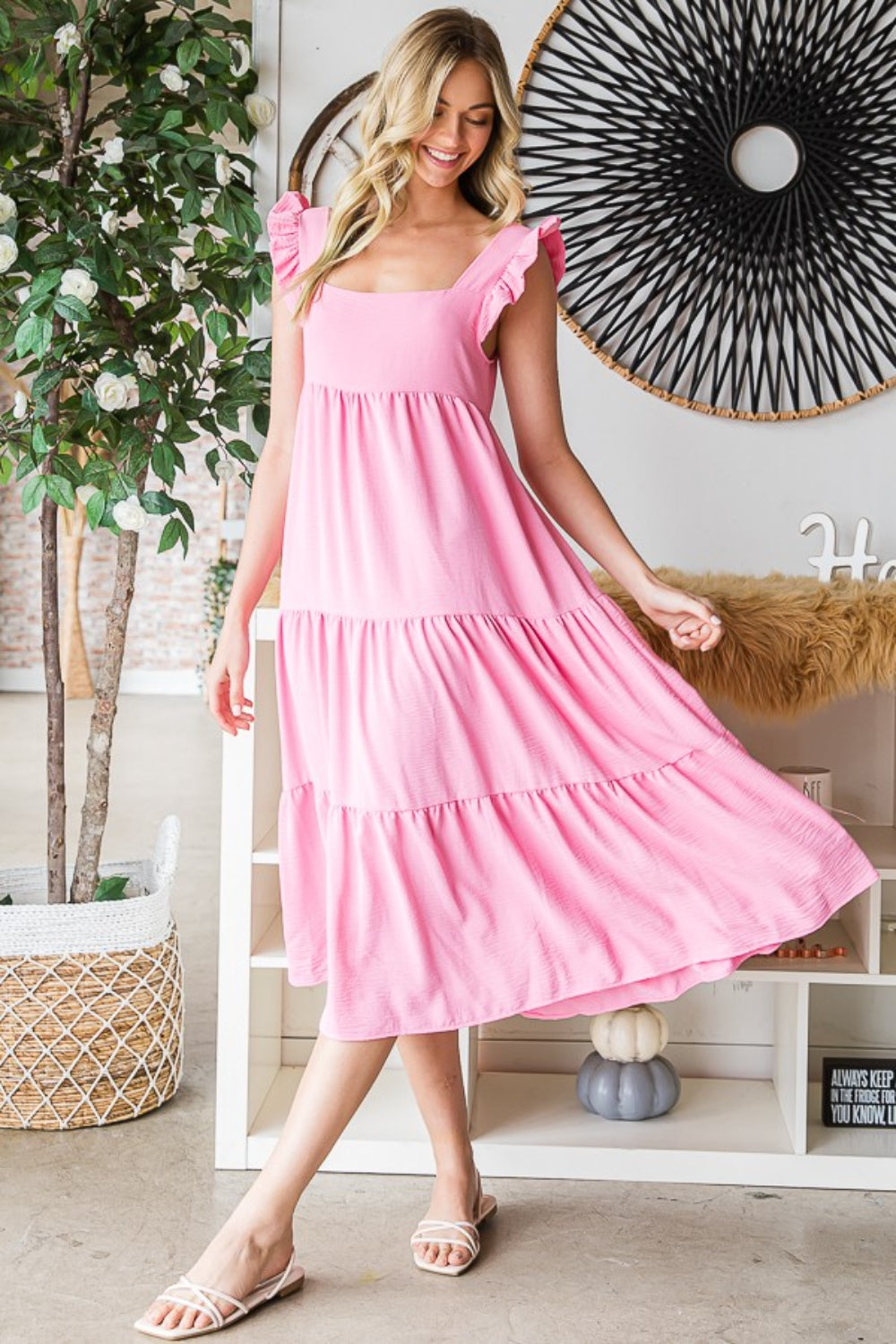 Reborn J Ruffled Sleeveless Tiered Midi Dress Midi Dress Trendsi   