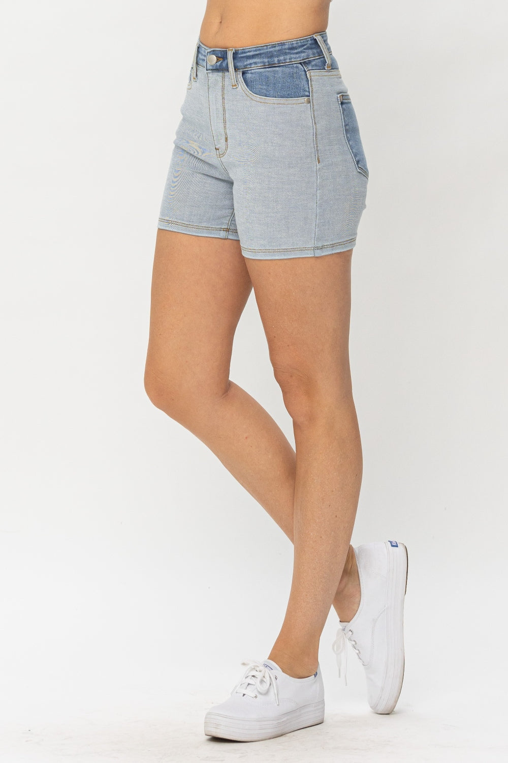 Judy Blue Full Size Color Block Denim Shorts Bold Playful Summer-Ready - NeoKira Unlimited