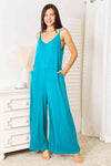 Double Take Full Size Soft Rayon Spaghetti Strap Tied Wide Leg Jumpsuit Jumpsuits Trendsi   