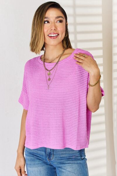 Zenana Full Size Round Neck Short Sleeve T-Shirt Top Trendsi Bright Mauve S 