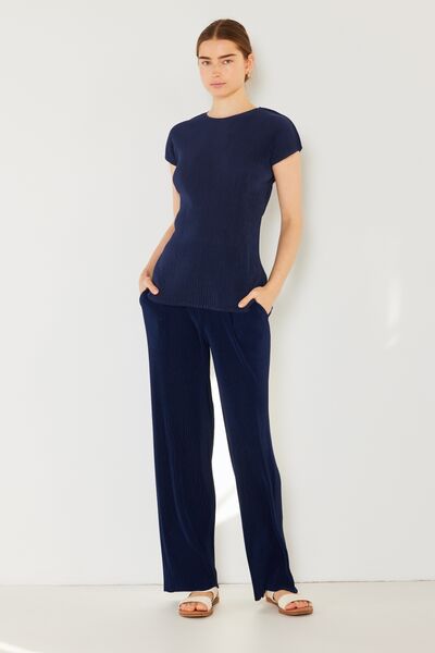 Marina West Swim Rib Pleated Elastic-Waist Wide Leg Pants Pants Trendsi Navy S 