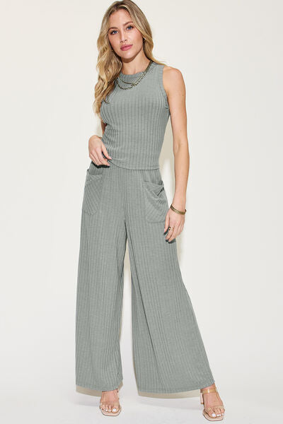 Basic Bae Full Size Ribbed Tank and Wide Leg Pants Set - NeoKira Unlimited