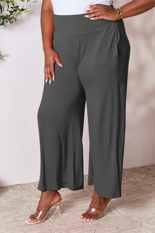 Double Take Full Size Smocked Wide Waistband Wide Leg Pants - NeoKira Unlimited