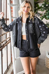 Veveret Star Embroidered Hooded Denim Jacket Jacket Trendsi   