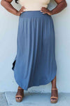 Doublju Comfort Princess Full Size High Waist Scoop Hem Maxi Skirt in Dusty Blue Skirt Trendsi   