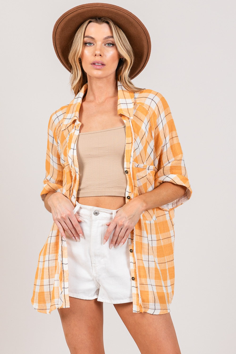 SAGE + FIG Plaid Button Up Side Slit Shirt - NeoKira Unlimited
