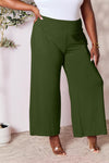 Double Take Full Size Smocked Wide Waistband Wide Leg Pants Pants Trendsi Army Green S 