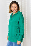 Zenana Half Snap Long Sleeve Hoodie Hooded Top Trendsi   