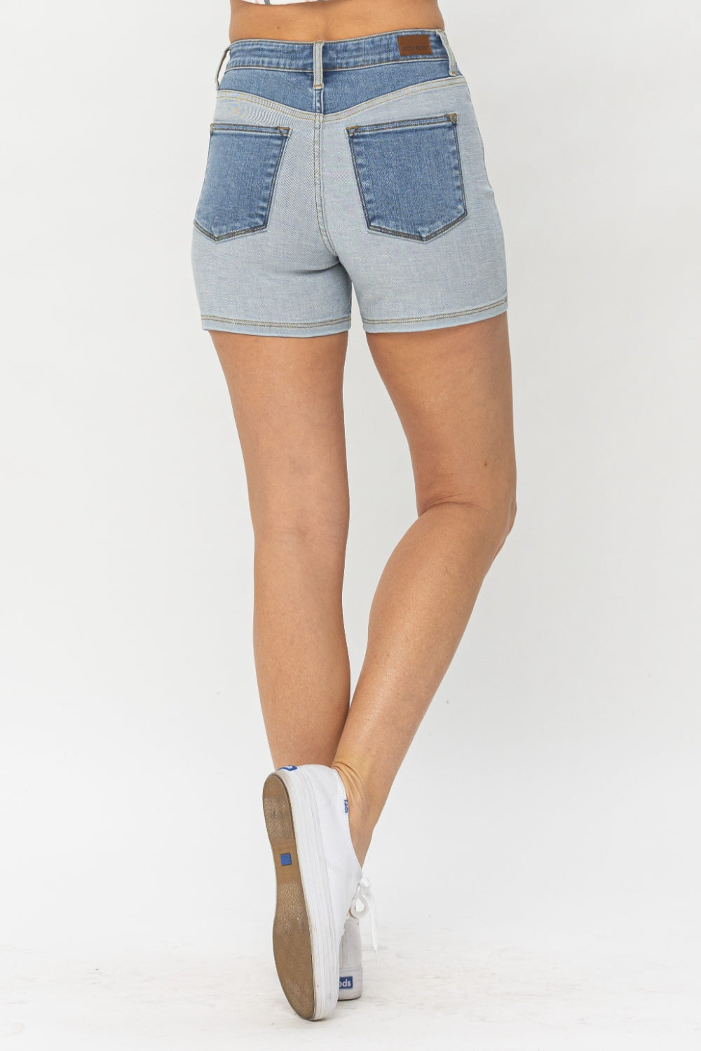 Judy Blue Full Size Color Block Denim Shorts Bold Playful Summer-Ready - NeoKira Unlimited