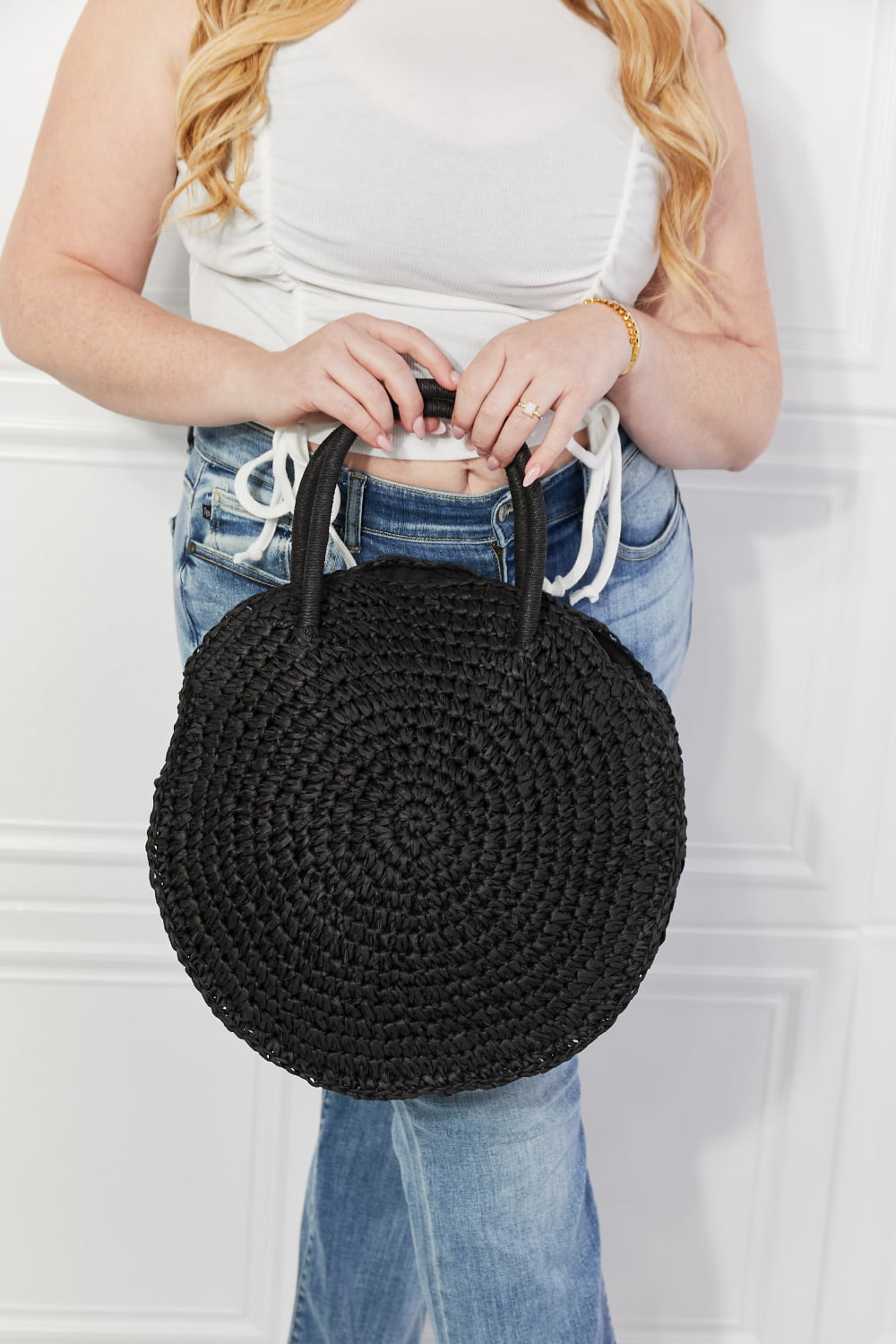 Justin Taylor Beach Date Straw Rattan Handbag in Black Straw Bag Trendsi   