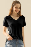 Ninexis Full Size V-Neck Short Sleeve T-Shirt T-Shirt Trendsi BLACK S 