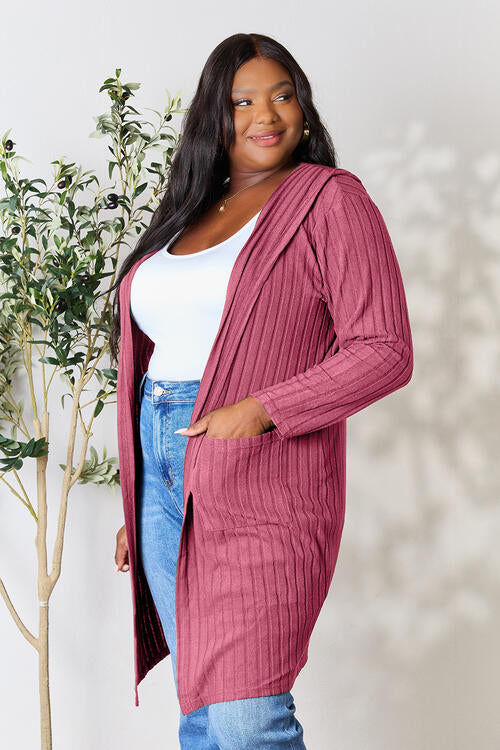 Basic Bae Full Size Ribbed Open Front Long Sleeve Cardigan Cardigan Trendsi   