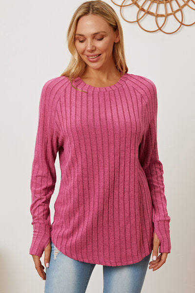 Basic Bae Full Size Ribbed Thumbhole Sleeve T-Shirt Top Trendsi   