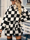 Double Take Full Size Checkered Button Front Coat with Pockets Coat Trendsi   