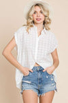 Culture Code Eyelet Crisscross Back Button Up Shirt Top Trendsi SOFTWHITE S 