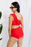 Marina West Swim Seaside Romance Ruffle One-Shoulder Bikini in Red Bikini Trendsi   