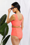 Marina West Swim Sanibel Crop Swim Top and Ruched Bottoms Set in Coral Bikini Trendsi   