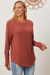 Basic Bae Full Size Ribbed Thumbhole Sleeve T-Shirt Top Trendsi Brick Red S 