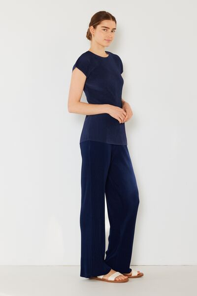 Marina West Swim Rib Pleated Elastic-Waist Wide Leg Pants Pants Trendsi   