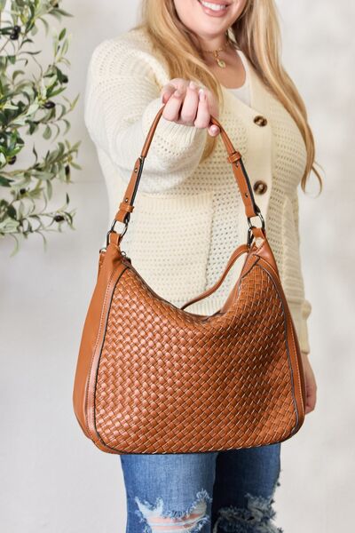 SHOMICO Weaved Vegan Leather Handbag Handbag Trendsi   