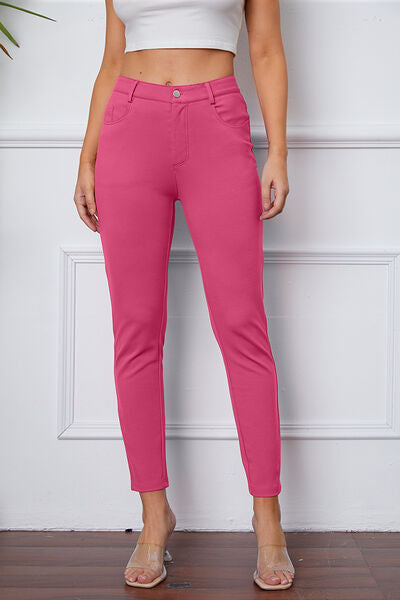 Stretchy Stitch Pants by Basic Bae Pants Trendsi Fuchsia Pink S 