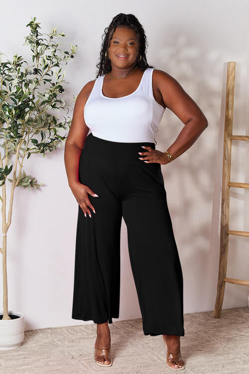 Double Take Full Size Smocked Wide Waistband Wide Leg Pants Pants Trendsi   