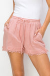 HYFVE Drawstring Cotton Gauze Frayed Shorts Drawstring Shorts Trendsi MAUVE S 